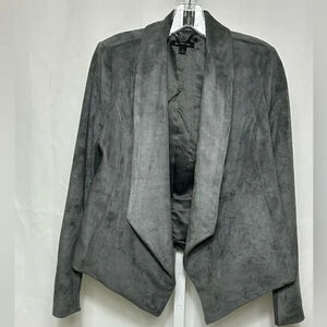 H by Halston Woman’s Size 2 Gray Open Front Blazer Lined Smooth Suede Jacket Top